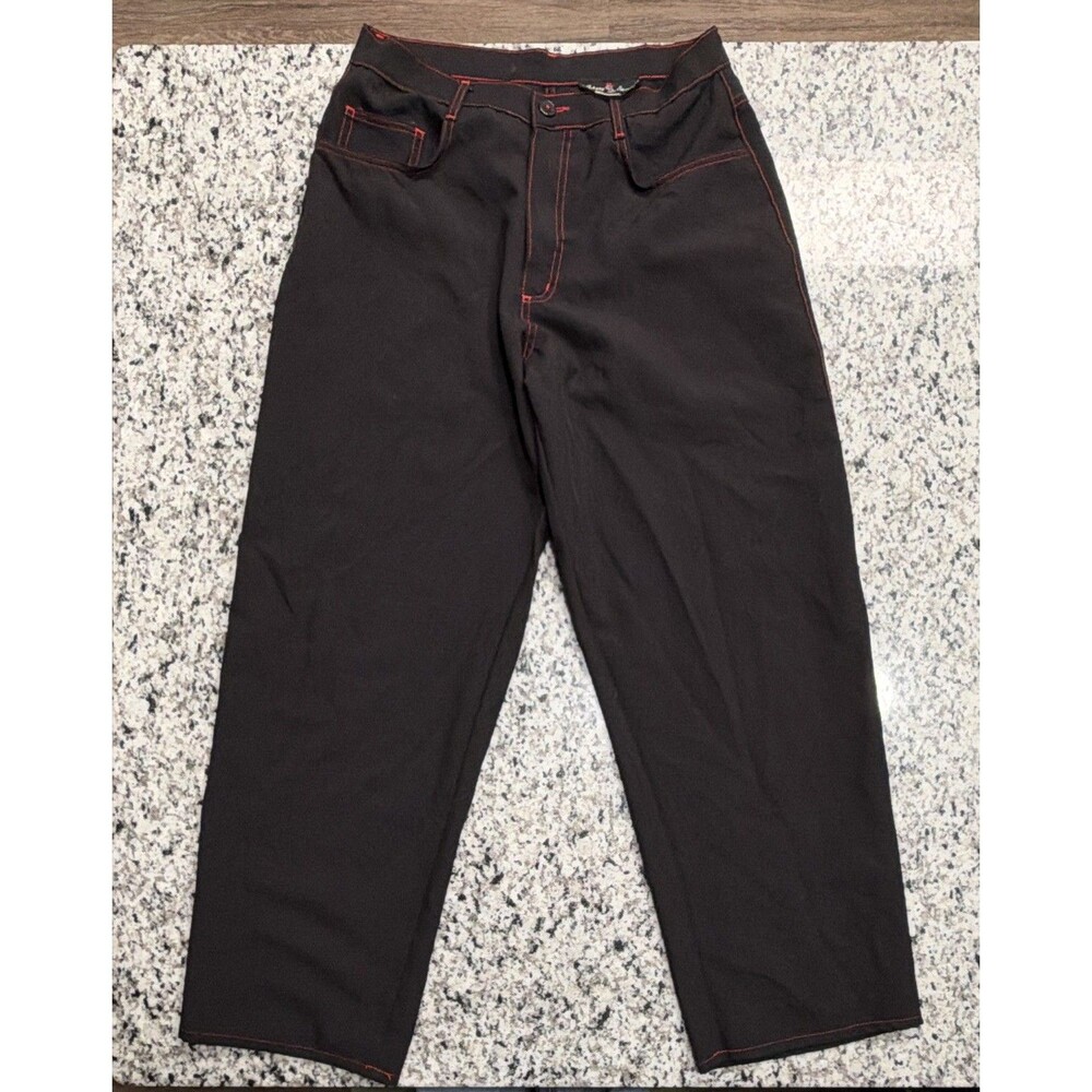 Vintage 90s Johnny Suede Black Flame Embroidered Pants Contrast Stitch Y2K 30x30